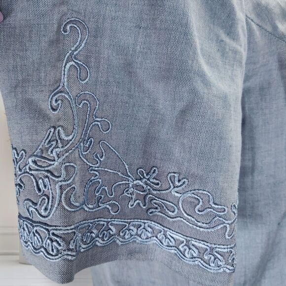 Vintage Sarah Elizabeth Linen Blend Sheath Maxi Dress Size 12 Button Embroidery - Picture 8 of 16